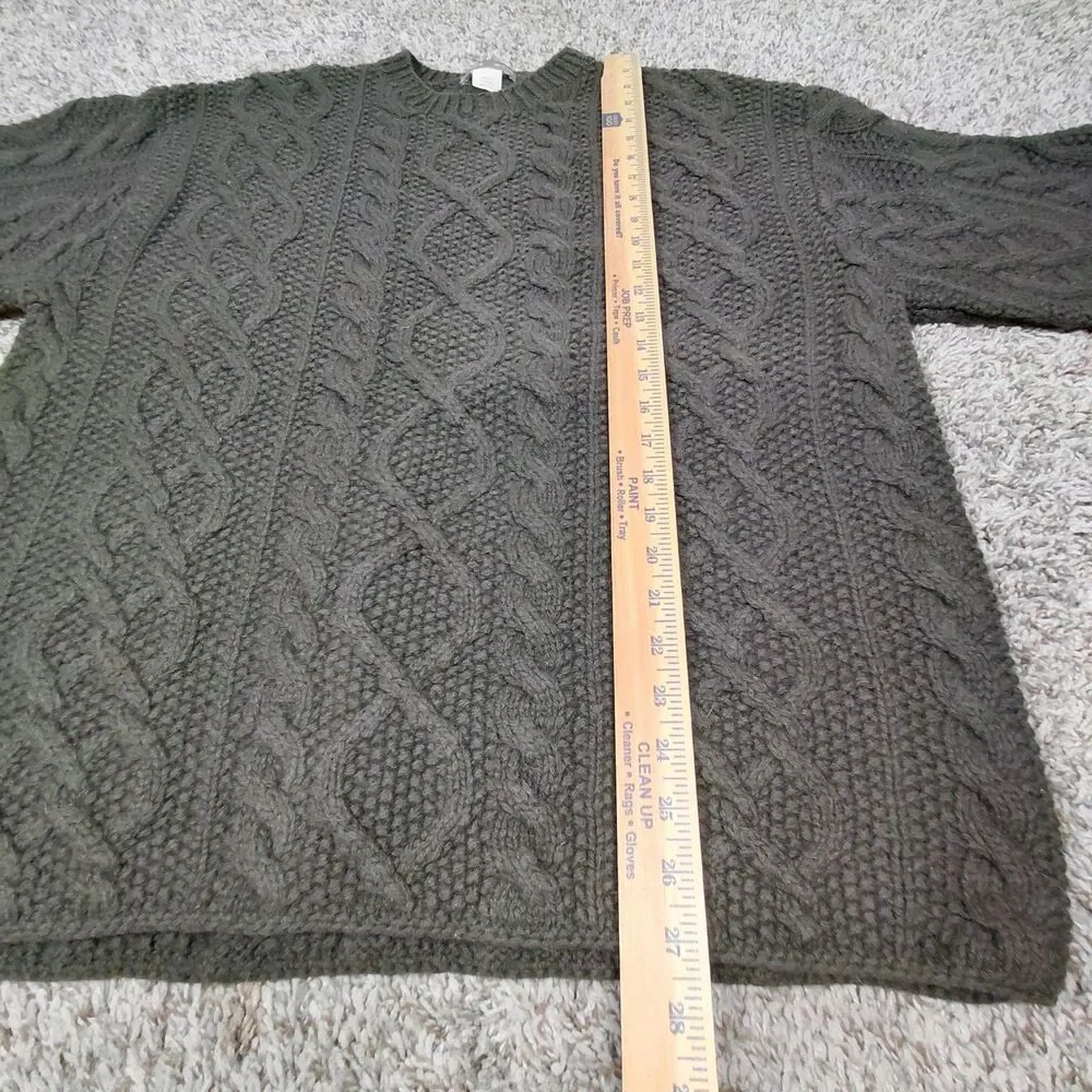 J Crew Knit By Hand Sweater Mens Large Fisherman Cable Knit Wool Heavyweight